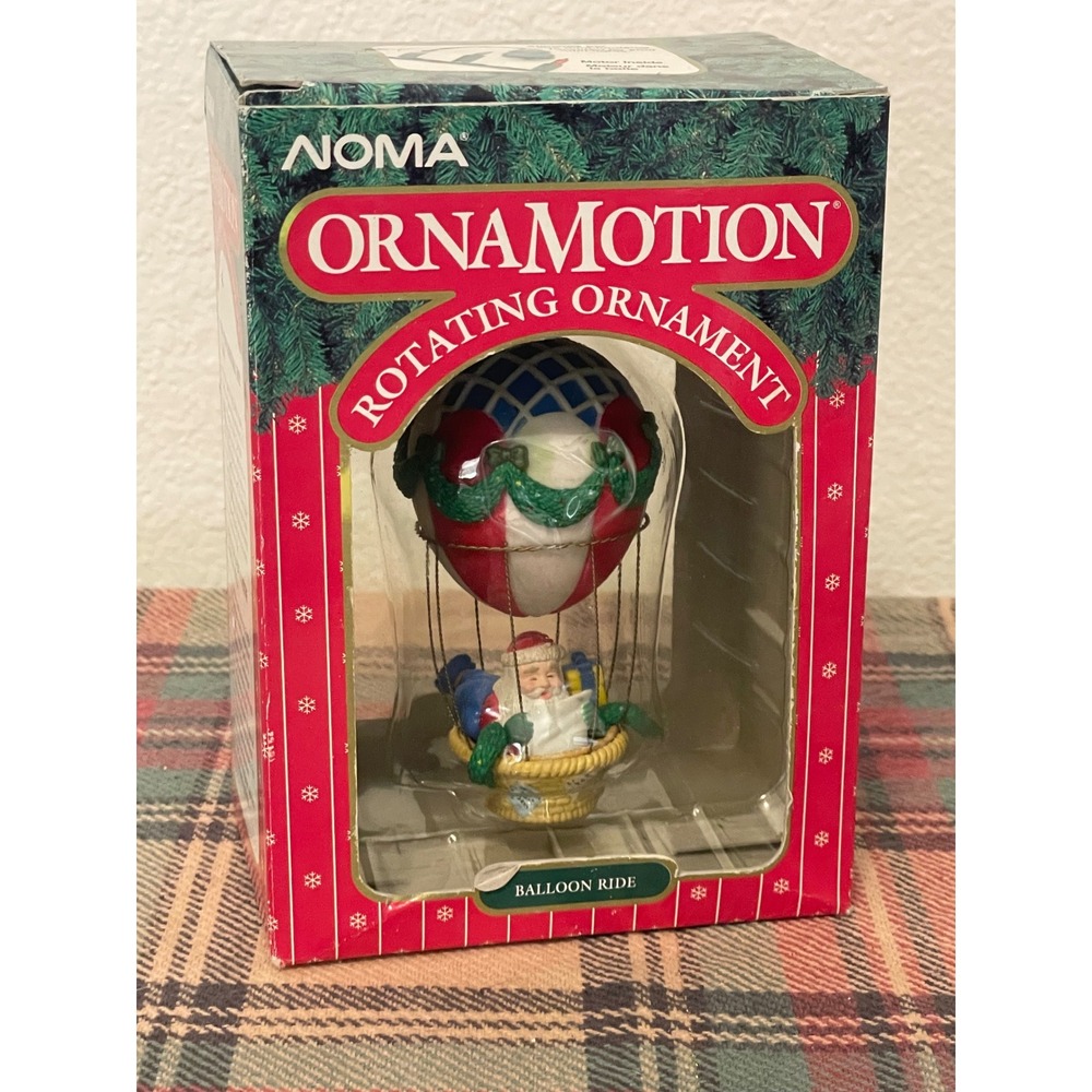 NOMA Ornamotion Balloon Ride Ornament Santa Hot Air Balloon Red White Excellent